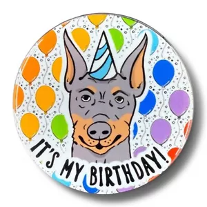 Spilla compleanno arcobaleno cane nero Doberman Pinscher bottone fatto a mano regalo 2,25 - Foto 1 di 4
