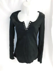 Camicia donna manica lunga scollo a V nera con bottoni casual - Foto 1 di 4