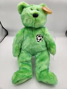 1999 TY Beanie Buddies Babies Kick the Soccer Teddy Bear - 14" Green - Picture 1 of 12