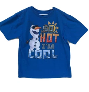 Boys T-Shirt Blue Size L (10 -12) Disney Store Frozen Olaf “SO HOT I’M COOL” - Picture 1 of 6