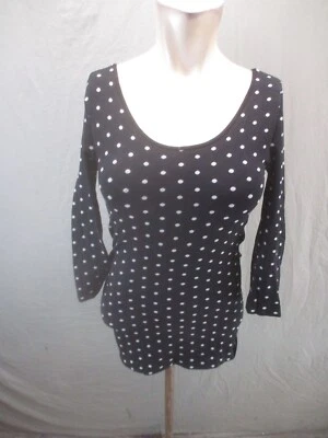 TEES BY TINA One Size Womens BLK Polka Dot Stretch 3/4 Sleeve Fitted Top 428 - Image 1 of 4