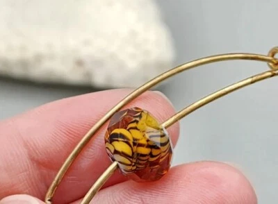 ALEX and ANI Amber Swirl Art Glass Bead Charm Expandable Bangle Gold-Tone - Image 1 of 4