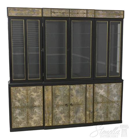 59418EC: Hollywood Regency Eglomise Glass Custom Breakfront Cover