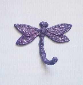 Purple Cast Iron Dragonfly Wall Hook Sparkles with Matching Screws Fantasy Decor - Picture 1 of 7