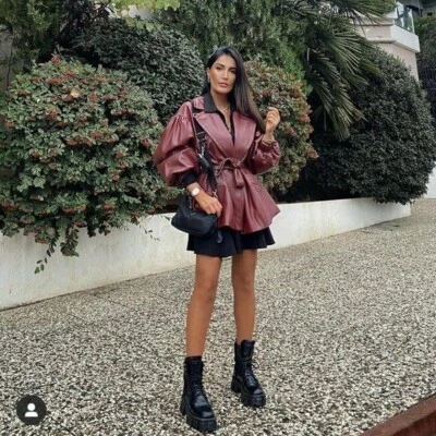 Blazer Zara de couro sintético com cinto marrom 6096/226 - Imagem 1 de 4