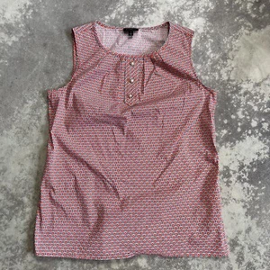 Talbots Shirt Damen Größe 4 Orange Marine Geometrisches Muster Ärmellos Perlenknöpfe - Bild 1 von 10