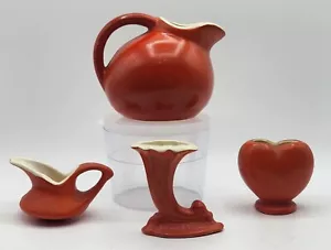 (LOT OF 4) Persimmon Colored 1960's Pottery Pieces, Bud Vases, Creamer, Pitcher - Picture 1 of 24