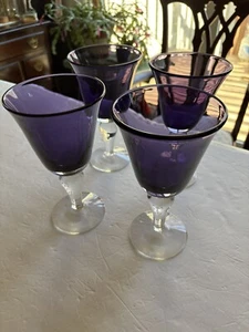 4 Artland Iris Purple Amethyst Water Wine Goblets High Quality Hand Blown Glass - Picture 1 of 5