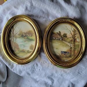 Two Vintage Homco Syroco Gold Framed Print Landscape Colored Pictures/Portraits