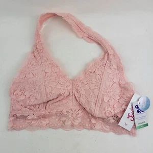 Justice Size Bralette Girls Pink Lace Padded Halter Bra Removable Pads Size 32 - Picture 1 of 7