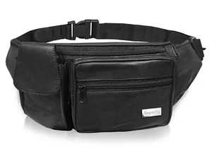 Leather Bumbag Extra Large Bum Bags Up To 50 inch XL Big Plus + Size Waist Black - Picture 1 of 29