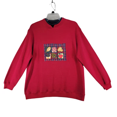 Baxter Wells 女式红色刺绣秋季运动衫套衫长袖 1X 码 — 第 1/4 张图片