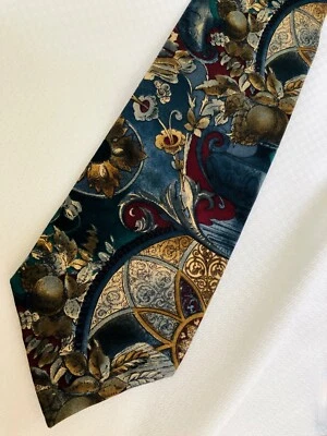 Corbata de seda floral abstracta azul vino borgoña CC Courtenay Foto 1 de 4