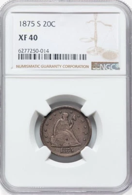 1875-S Twenty Cent Silver Piece - NGC XF 40 - Image 1 of 2