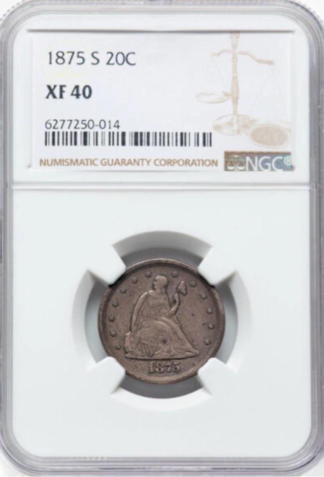 1875-S Twenty Cent Silver Piece - NGC XF 40 - Image 1 of 2