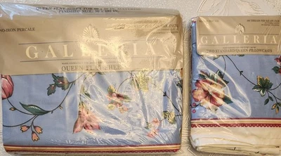 Vtg Galleria Cannon Mills Mervyn's Olivia Flora Queen Flat Sheet +2 Pillow Cases - Image 1 of 4