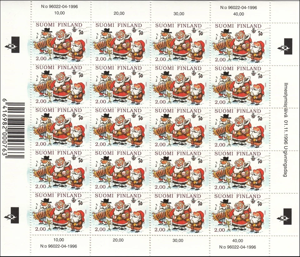 Navidad Papá Noel Hacer Música Mauri Kunnas Finlandia Como Nuevo MNH Hoja Completa 1996 Foto 1 de 1