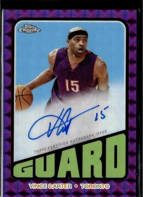VINCE CARTER 2023-24 TOPPS CROMO 1972 REFRACTOR PÚRPURA AUTOMÁTICO RAPTORS Foto 1 de 3