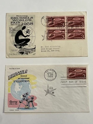 1958 3c Brussels Worlds Fair Postage Stamp #1104 First Day Covers (2) - Image 1 of 3