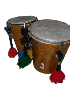Vintage Wooden Bongo Drums, Handmade Boho  Drums 7"&4" - Picture 1 of 10