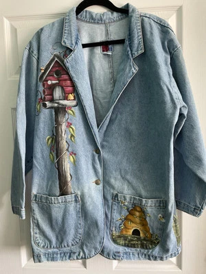 De Colección Cinturón Sol Ropa Deportiva Para Mujer XL Tareas Abrigo Granero Abrigo Denim Miel Abejas Firmado Foto 1 de 4