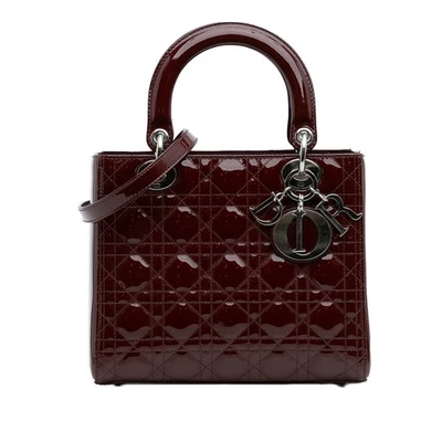 Authenticated Dior Medium Patent Cannage Lady Dior Red Dark Leather Satchel - Image 1 of 4