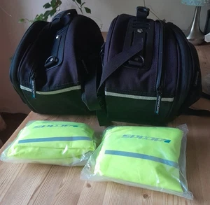 Pair SPADA Sport Black Expandable motorcycle / Bike Panniers & Hi Viz Raincovers - Picture 1 of 8