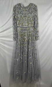 Nuevo con etiquetas Vestido Mac Duggal [8] 5533 Adornado Cuello Alto Manga Larga Línea A S1945 - Imagen 1 de 11