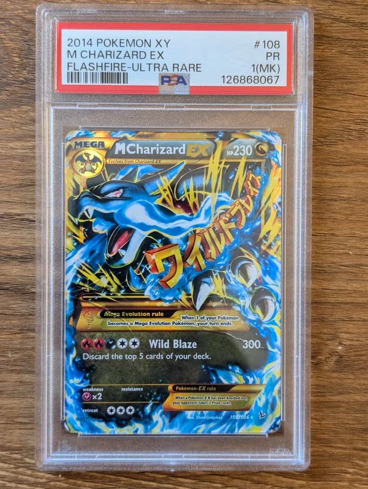 2014 Pokemon XY Flashfire PSA 1 Mega M Charizard EX Holo #108 Secret Ultra Rare - Image 1 of 3