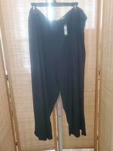 Avenue Black Capris Womens Plus Size 30 Elastic Waistband Pull On Wide Legs - Picture 1 of 12