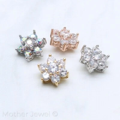 DIAMANTE SIMULADO 8MM FLOR PLATA 14K AMARILLO ORO ROSA IP ANCLA DÉRMICA SUPERIOR Foto 1 de 3