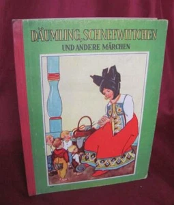 ANTIQUE 1930s GERMAN HARDCOVER CHILD PICTURE BOOK – TOM THUMB & SNOW WHITE - Picture 1 of 11