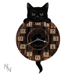 Black Cat Kitten Wall Clock 32cm Pendulum Swinging Tail Nemesis Now Tickin' Cute - Picture 1 of 1