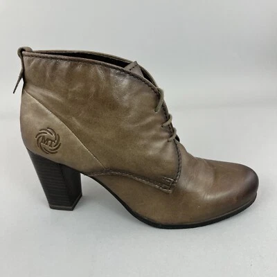 Botas para mujer Marco Tozzi de cuero marrón con cordones de tacón forrado 37 UK4 Foto 1 de 4