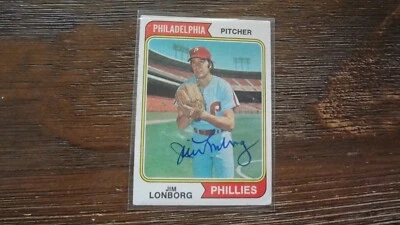 1974 TOPS JIM LONBORG  AUTOGRAPHED BASEBALL CARD - Image 1 of 2