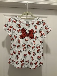 Disney Shirt XL (14-16) Minnie Mouse Girls Shirt Sequin Bow White Red Black - Picture 1 of 5