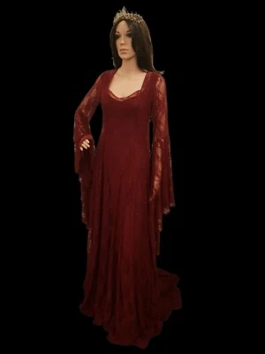 Lace dress burgundy Lotr medieval gown scottish widow hood melissandre halloween - Image 1 of 2
