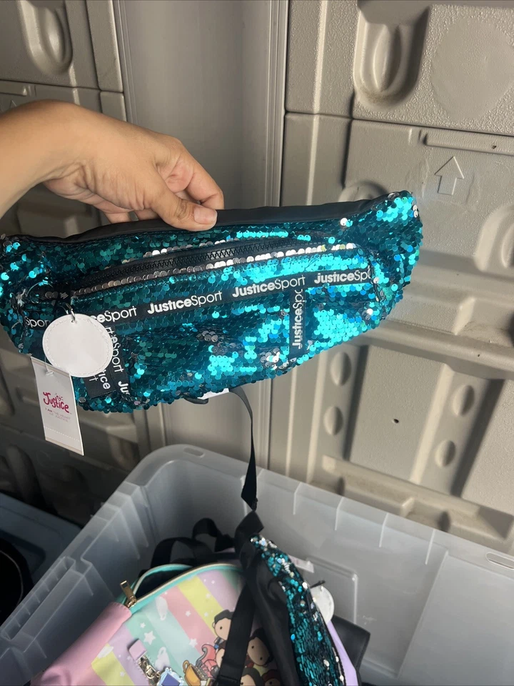 Justice Girls Turquoise Blue Flip Sequin Fanny Pack Waist Sling Purse