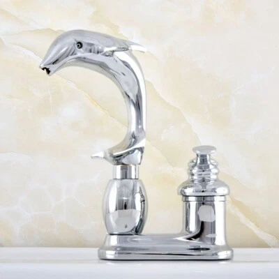 Polished Chrome 4" Centerset Hole Animal Dolphin Kitchen Faucet Mixer Tap fsf838 - Image 1 of 4