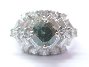 Platinum Irradiated Green Diamond Multi Shape Solitaire W Accent Ring 2.62Ct