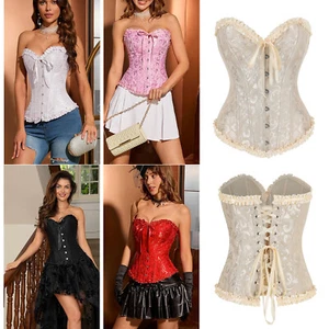 Sexy Women Overbust Boned Corset Burlesque Basque Top Lace-Up Girdle Size 6-24 - Picture 1 of 25