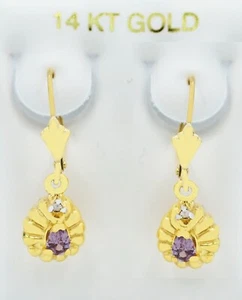 ALEXANDRITE 0.64 Cts & DIAMOND DANGLING EARRINGS 14K YELLOW GOLD - Made in USA - Picture 1 of 3