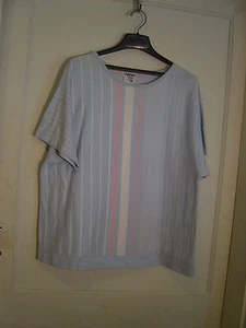 WOMEN'S "AILEEN TOO" BLUE/WHIITE/PINK STRIPE SHORT SLEEVED PULLOVER SZ 22W/42 - Picture 1 of 4