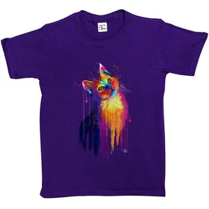 1 T-Shirt Kinder Mädchen Aquarell abstrakt Katze - Bild 1 von 15