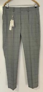 Mens Fisk Of Oslo Grey Slim Fit Prince Of Wales Check Tailored Trousers Size 32R
