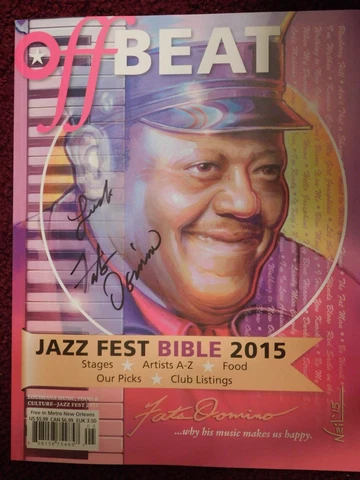 "FATS" DOMINO autographed 2015 NEW ORLEANS JAZZ FEST BIBLE - PROGRAM/GUIDE -MINT Cover