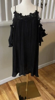 AQUA Black Lace Trim Cold Shoulder  Dress Sz L - Image 1 of 4