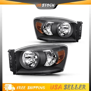 Headlights Headlamps Assembly for 2006-2008 Dodge Ram 1500 2500 3500 Black Amber - Picture 1 of 12
