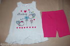 Toddler Girls Outfit Pink Shorts & White Ruffled Tank Top Lovebug Flowers 12 Mo