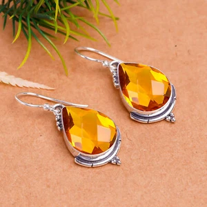 Citrine Gemstone 925 Sterling Silver Jewelry Earring, Elegant Earring - Picture 1 of 4